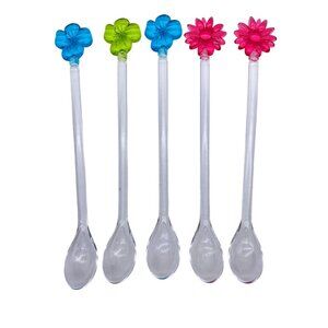 Flower Cocktail Swizzle Spoons Tropical beach poolside barware Plastic